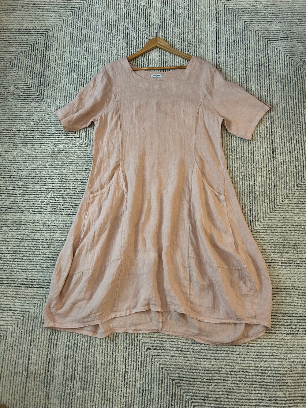 Bohabille Paris Pink Linen Blend Bubble Hem Tunic Dress Pockets Oversized Med